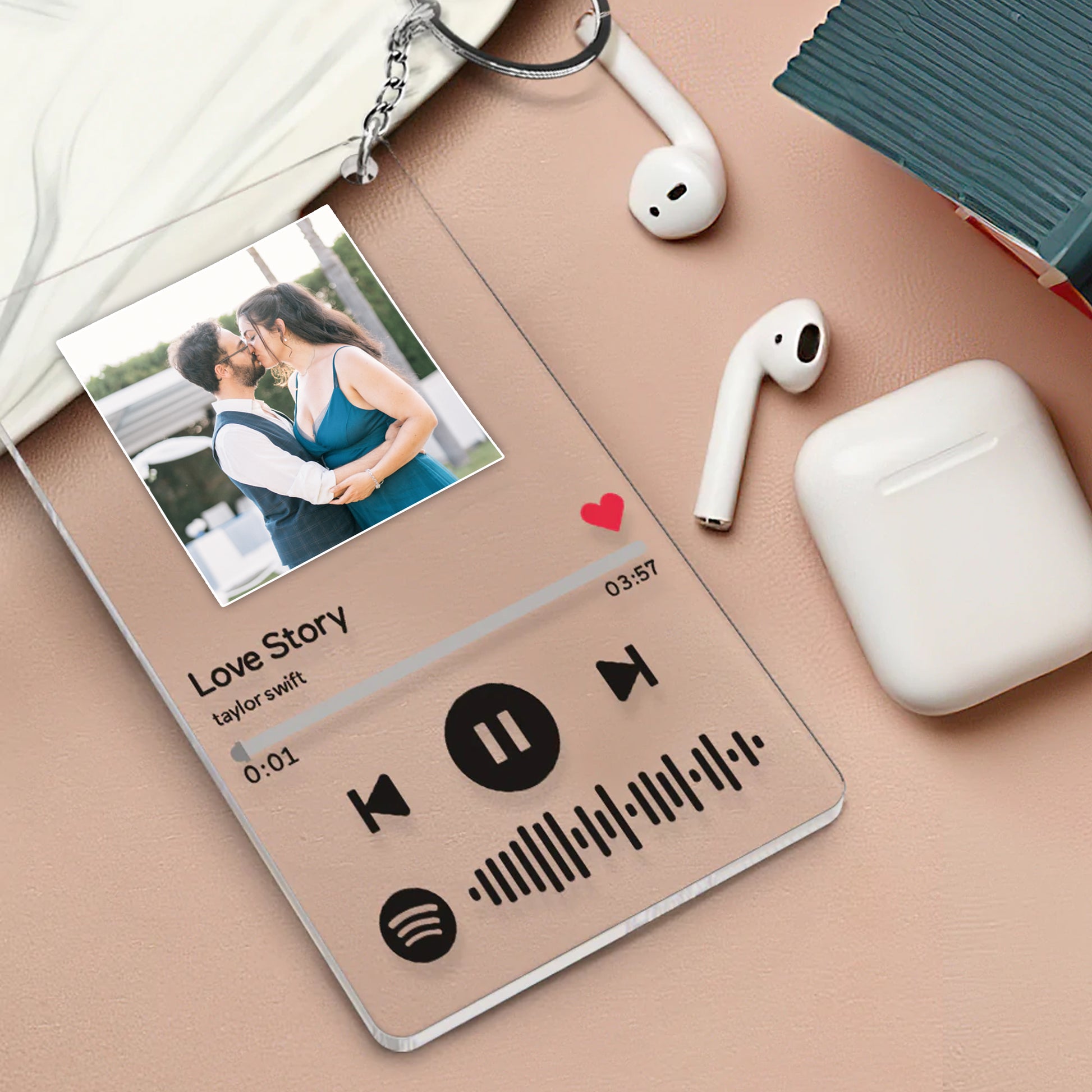 Portachiavi personalizzabile con foto e nome con Codice Spotify
